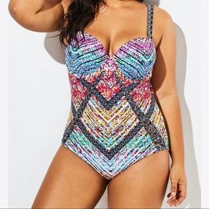 Technicolor Cut Out Underwire One Piece Swimsuit